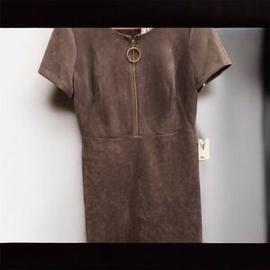 Calvin Klein nwt Brown Suede Mini Dress with Gold Accent so sharp gold accents